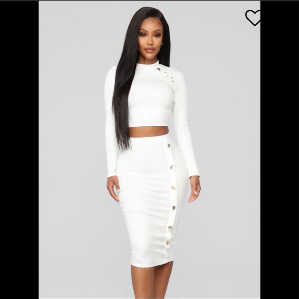 Two piece long sleeve white with gold button